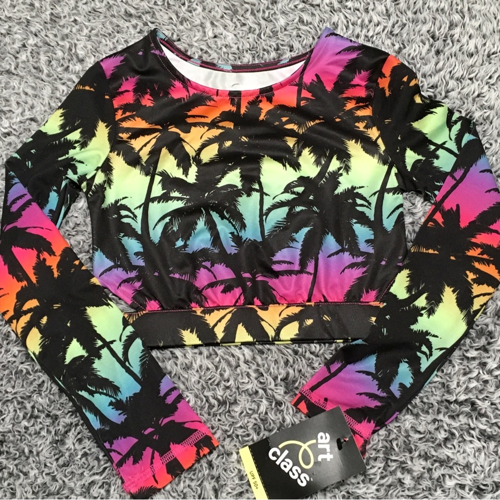 Art Class Girls' XS (4/5) Long Sleeve Crop Ombre Design Rash Guard Swim Top